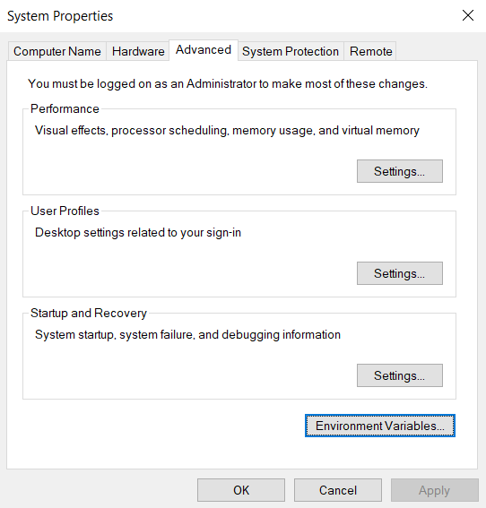 System Properties Environment Variables